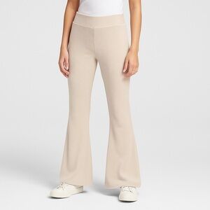 Belle Du Jour Women’s Small Beige Ribbed Flare Pants Lounge Pull-On No Pockets